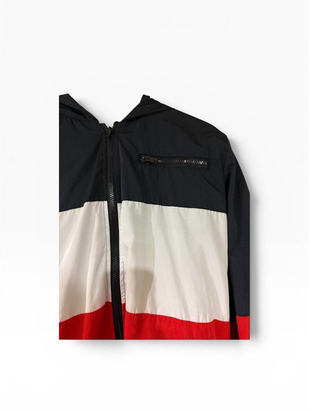Colorblock Hooded Windbreaker Jacket - Blue/White/Red Size Small - Picture 5 of 7